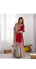 Wine Embroidered Kurta Set