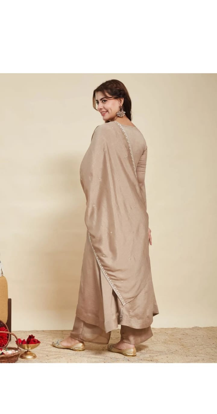 Beige Draped Ethnic Set