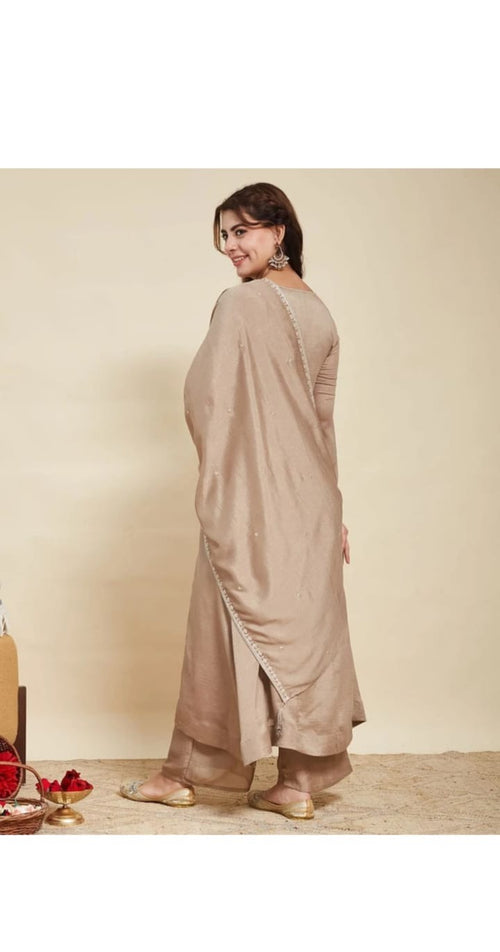 Beige Draped Ethnic Set
