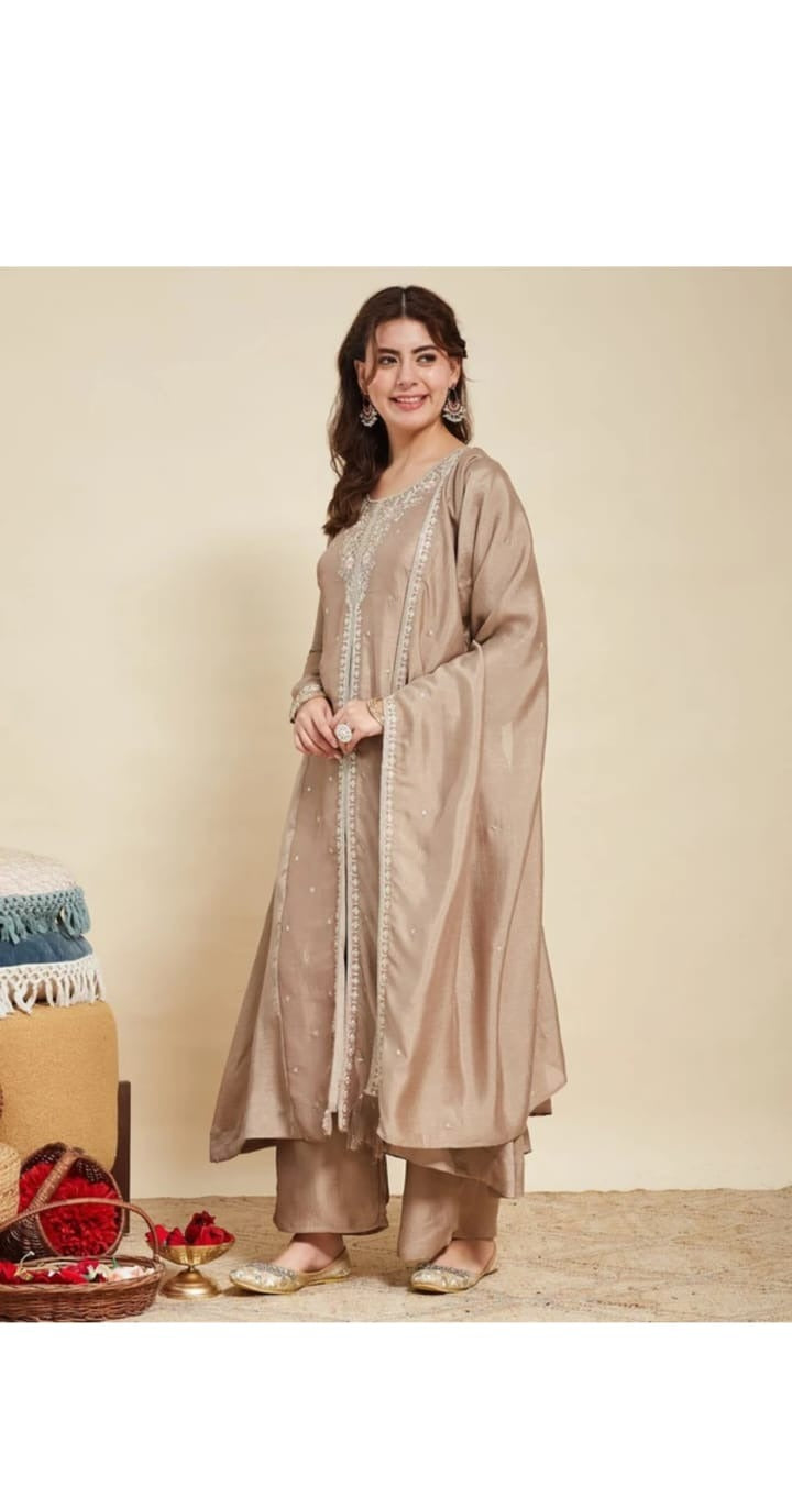 Beige Draped Ethnic Set