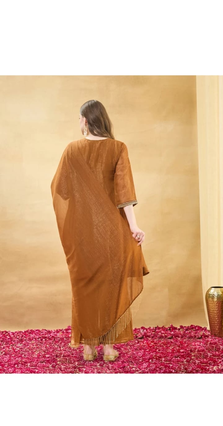 Rust Embroidered Kurta Set