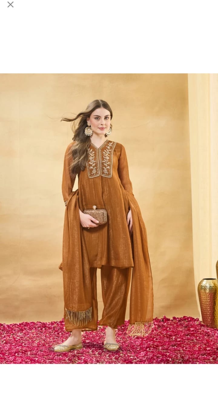 Rust Embroidered Kurta Set