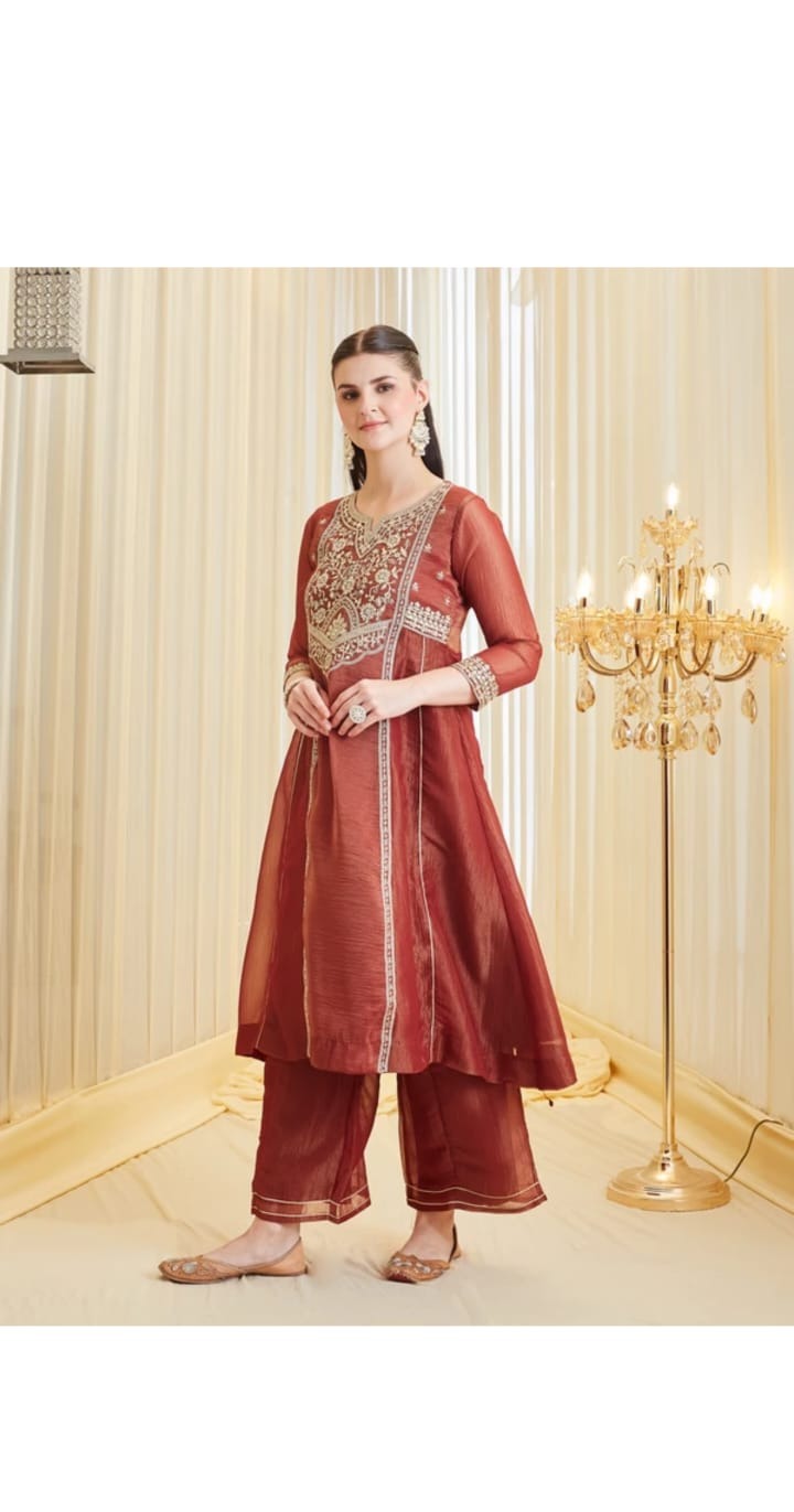 Copper Embroidered Kurta Set