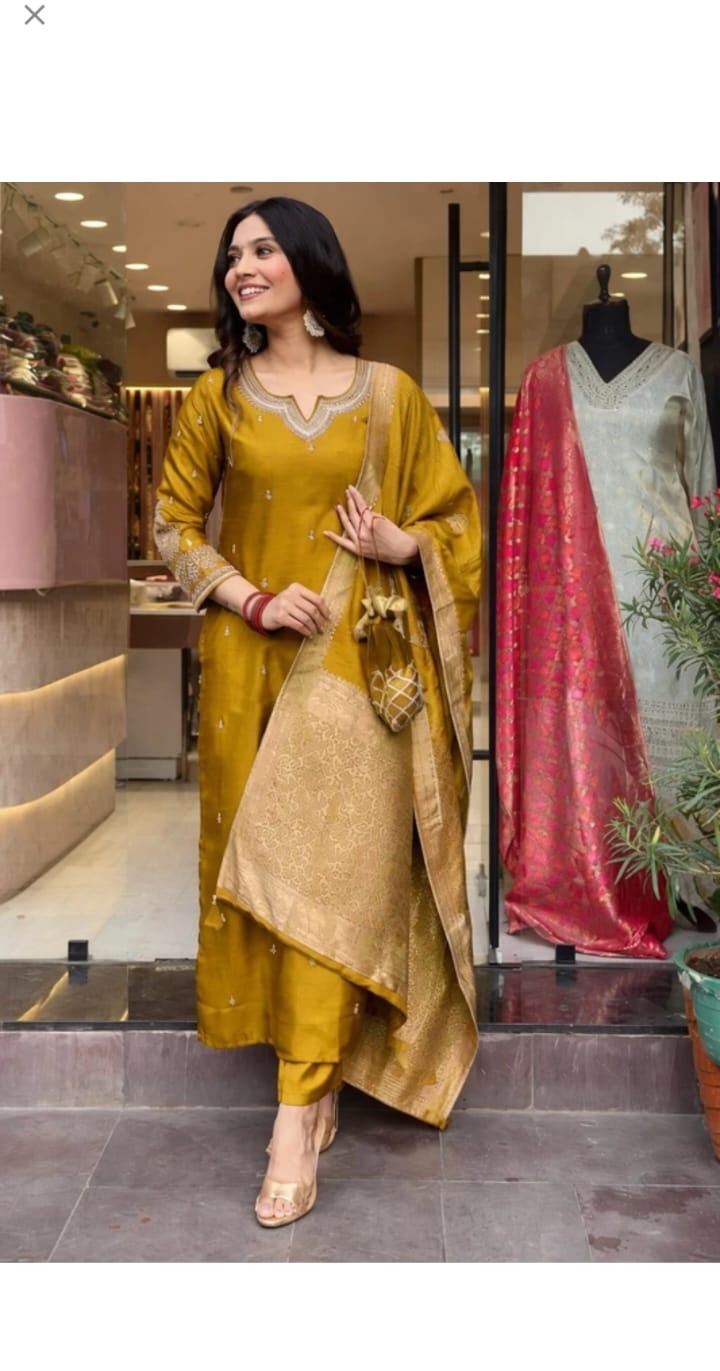 Mustard Embroidered Suit Set