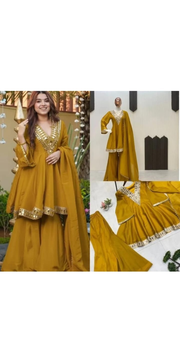 Mustard Embroidered Suit Set