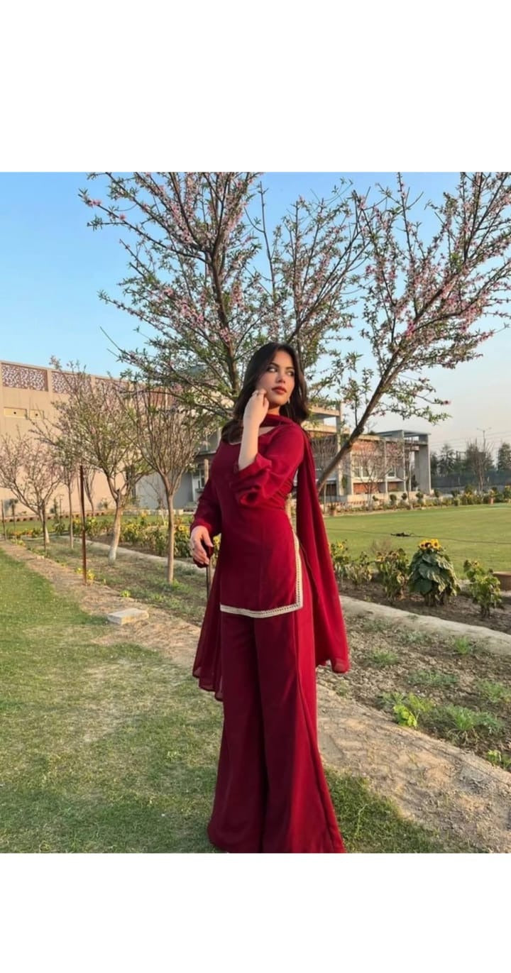 Red Embroidered Kurta Set