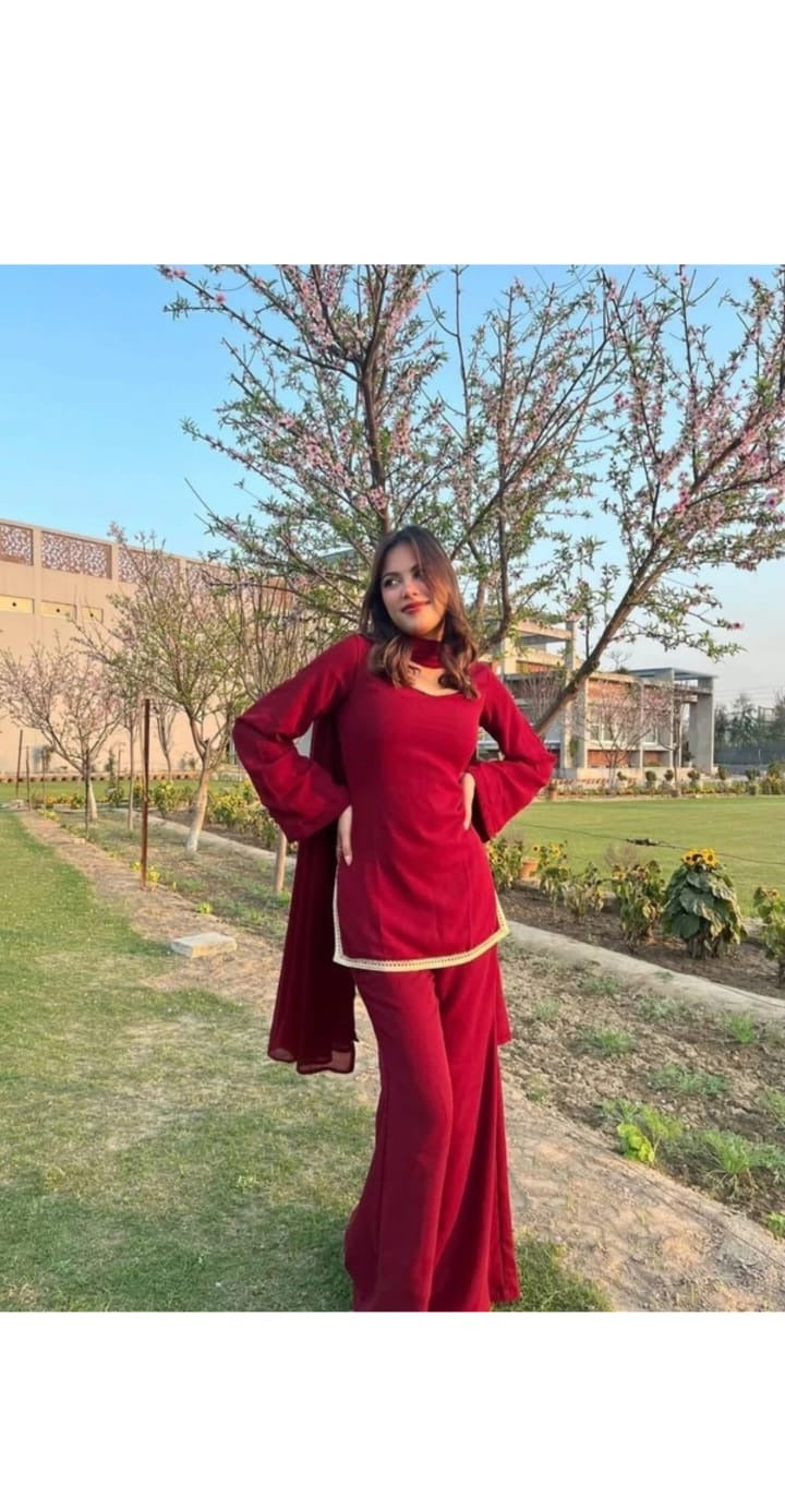 Red Embroidered Kurta Set