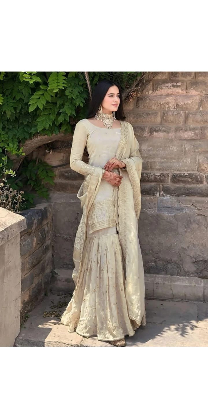 Cream Embroidered Kurta Set