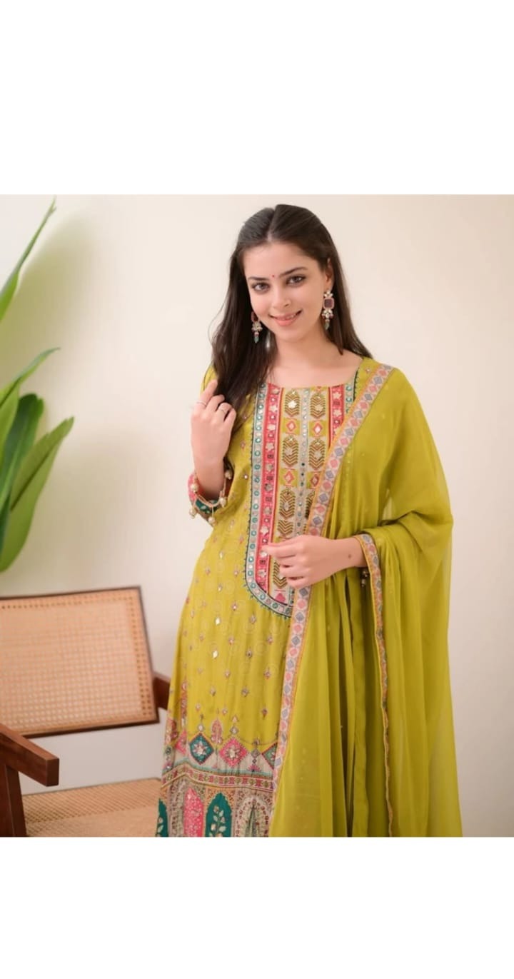 Lime Green Embroidered Kurta Set