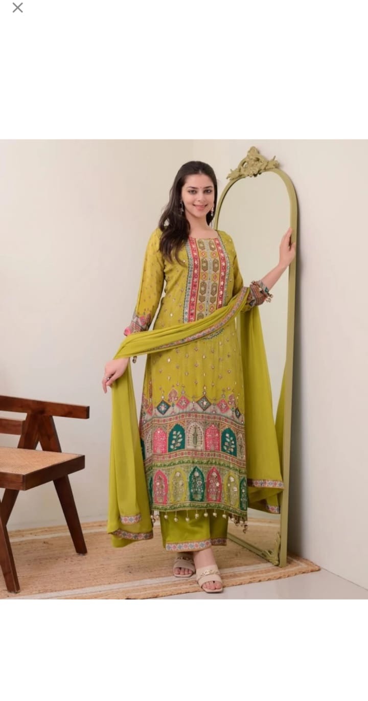 Lime Green Embroidered Kurta Set