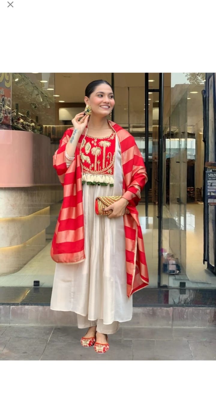 Red and Ivory Festive Kurta Set