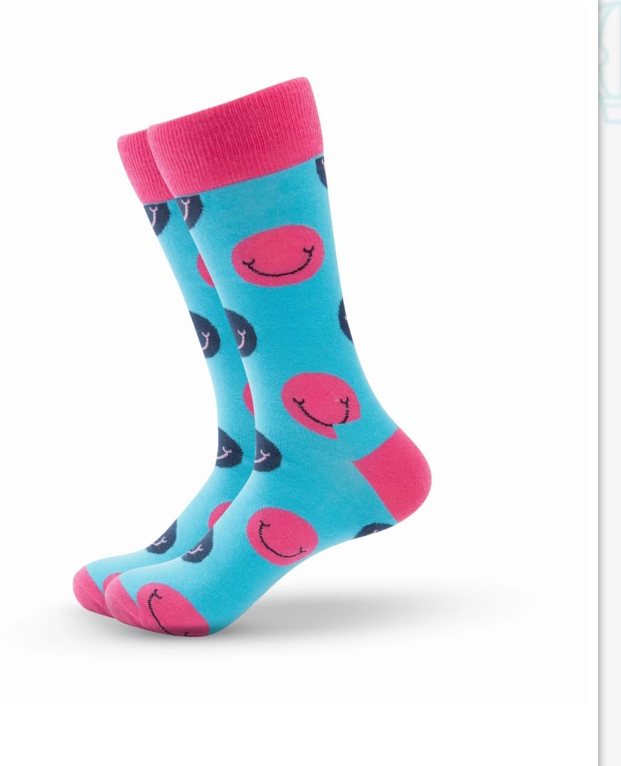 Turquoise Smiley Crew Socks