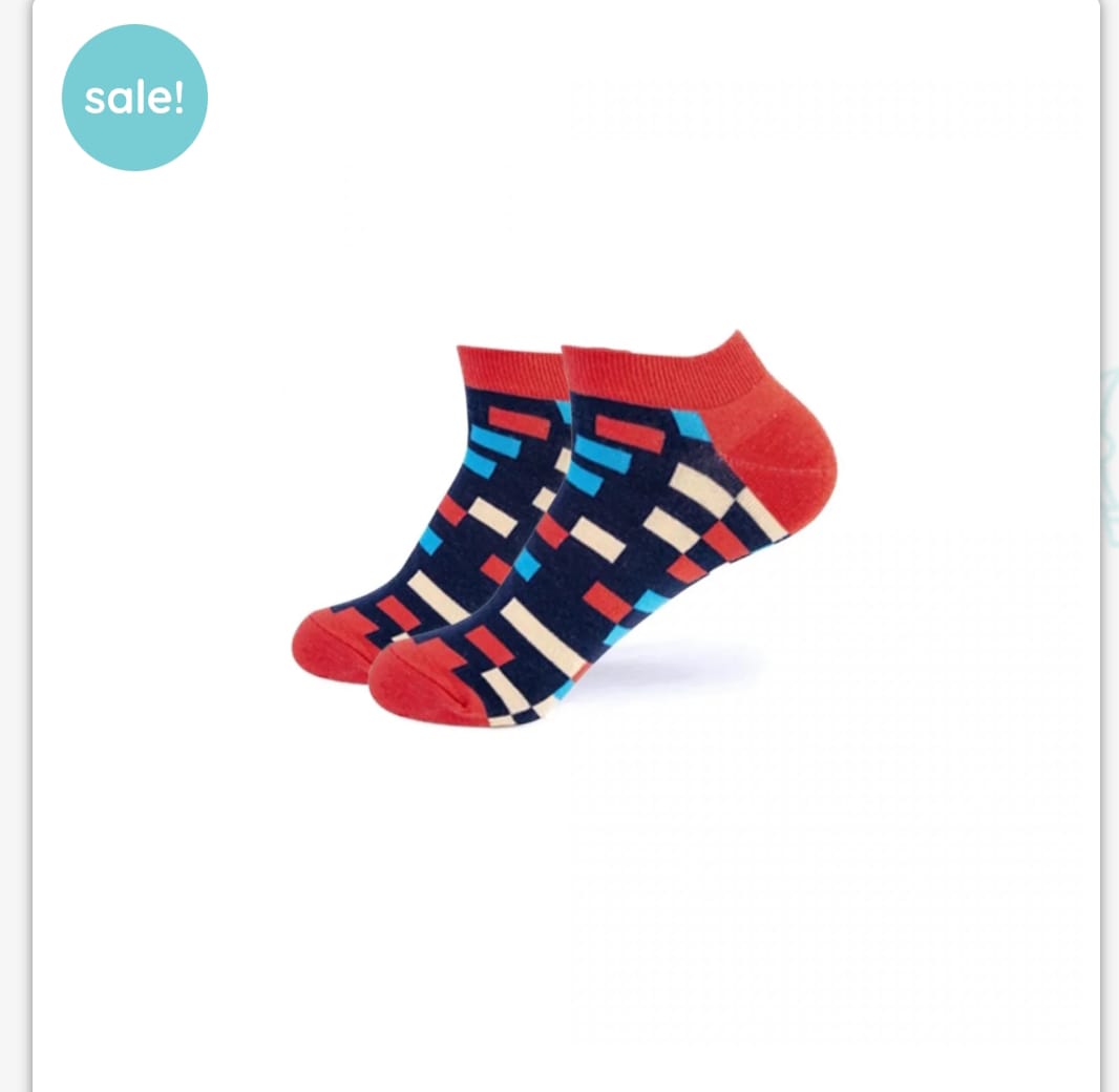 Navy Block Pattern Ankle Socks