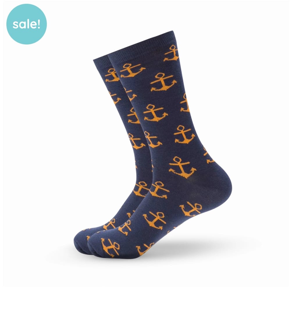 Navy Anchor Crew Socks