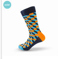 Navy Orange Geometric Crew Socks