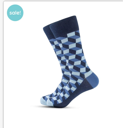 Blue Cube Pattern Crew Socks